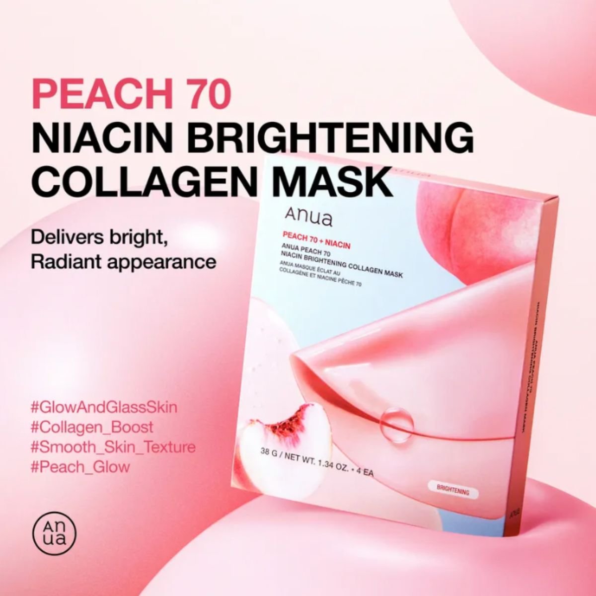 Peach 70 Niacin Brightening Collagen Mask 4ea