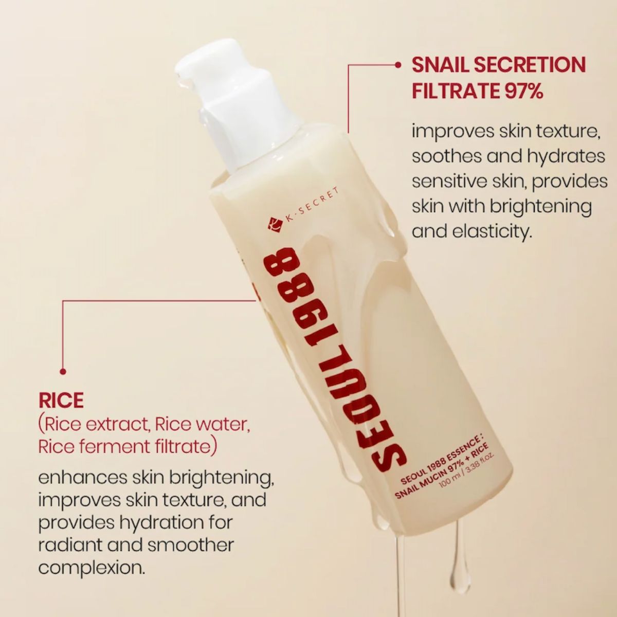 Essence : Snail Mucin 97% + Rice 100mL